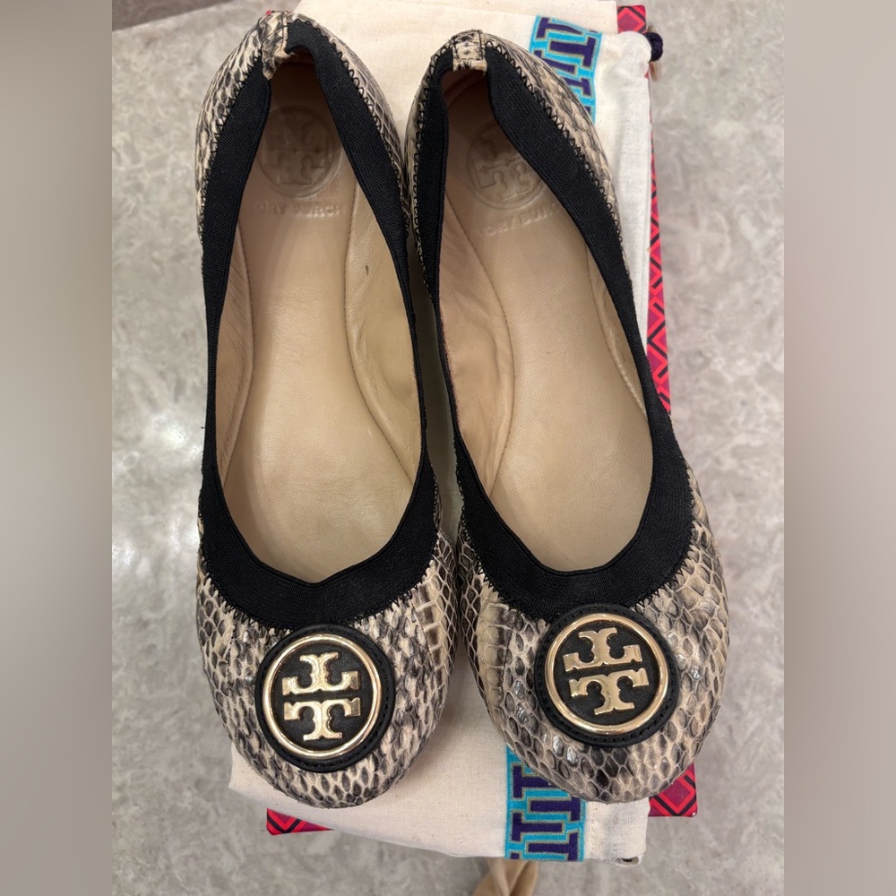 Tory Burch Snake Print ballet slippers. Excellent condition.